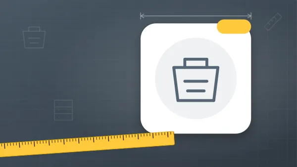Illustration of a bag of concrete on a concrete & walls blueprint background with a measuring tape