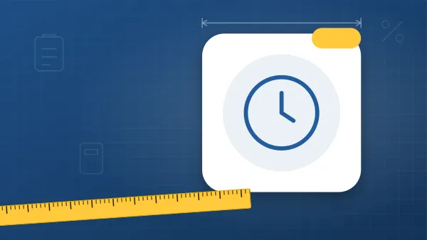 Illustration of a clock on a for pros blueprint background with a measuring tape