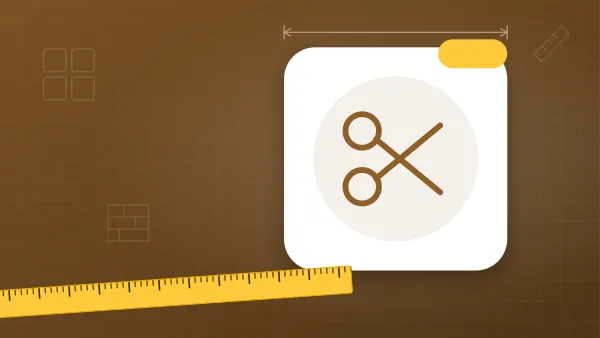 Illustration of scissors on a flooring & tile blueprint background with a measuring tape