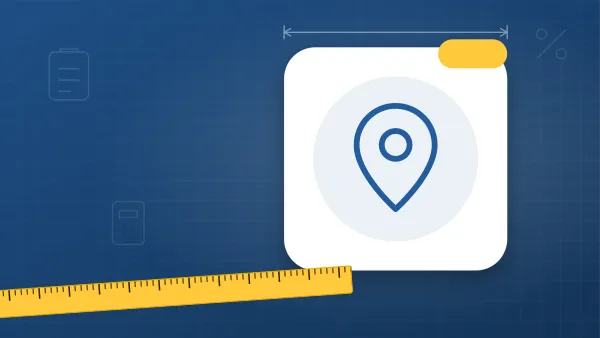Illustration of a map pin on a for pros blueprint background with a measuring tape