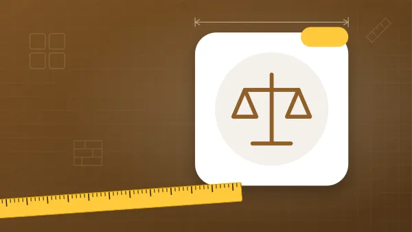 Illustration of a balance scale on a flooring & tile blueprint background with a measuring tape