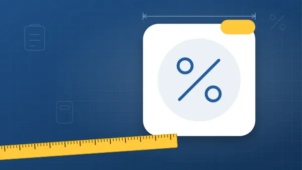 Illustration of a percent sign on a for pros blueprint background with a measuring tape