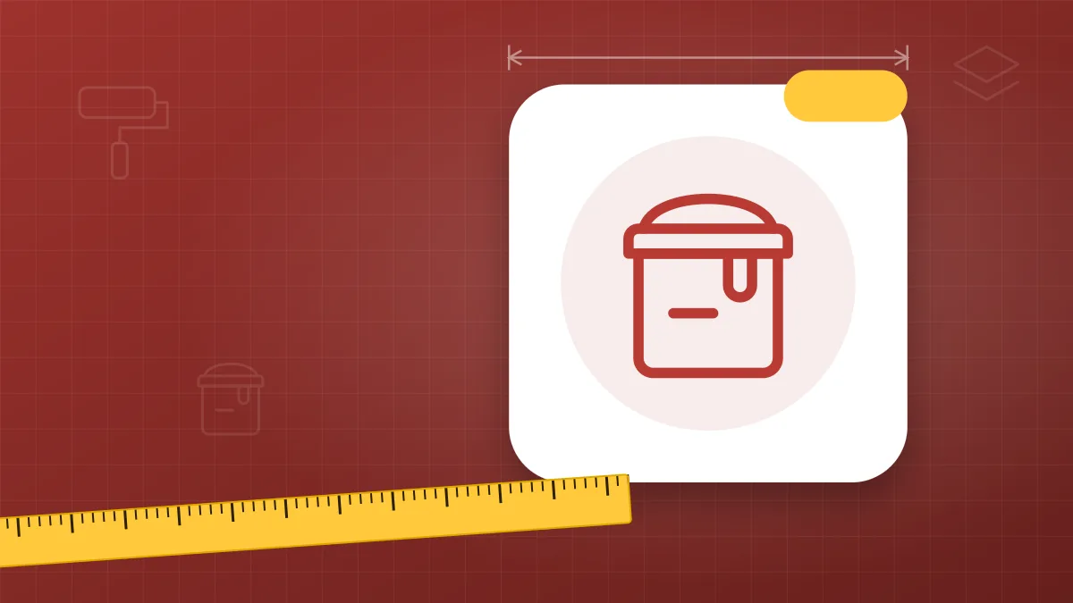 Illustration of a paint can on a painting blueprint background with a measuring tape