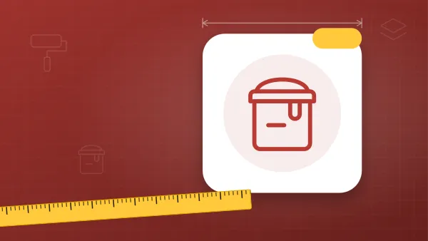 Illustration of a paint can on a painting blueprint background with a measuring tape
