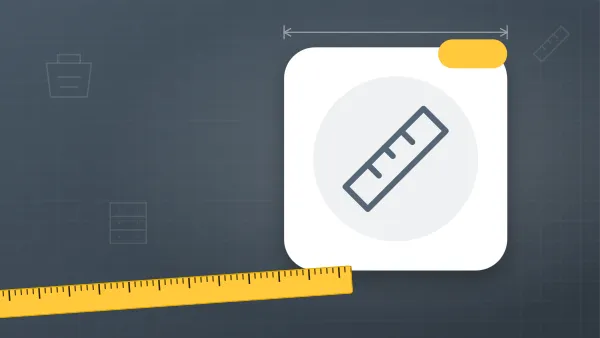 Illustration of a ruler on a concrete & walls blueprint background with a measuring tape